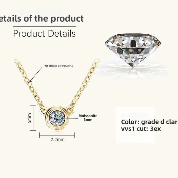 925 Silver / Gold - Small Flying Saucer Necklace (0.1 Carat)