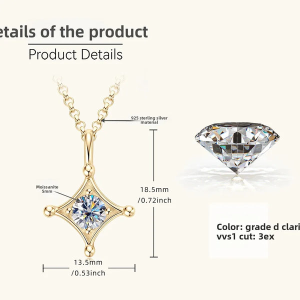 925 Silver / Gold - Four-pointed Star Necklace (0.5 Carat)