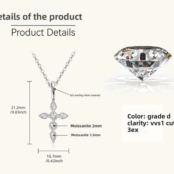 925 Silver / White - Fresh Style Cross Necklace (0.1 Carat)