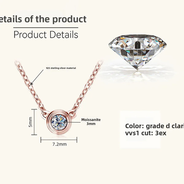 925 Silver / Rose Gold-Small Flying Saucer Necklace (0.1 Carat)