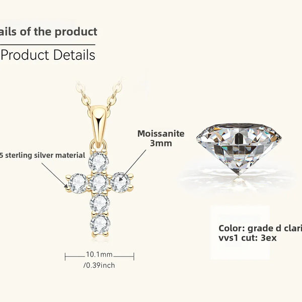 925 Silver / Gold - Cross Necklace (0.6 Carat)