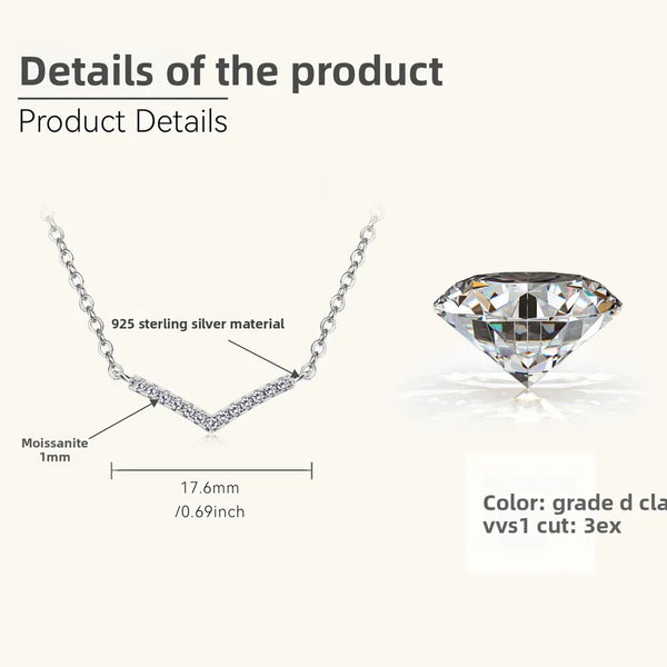 925 Silver / White-V Letter Necklace (0.07 Carat)